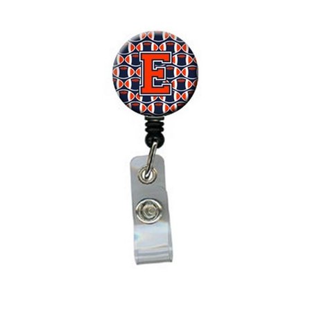 CAROLINES TREASURES Letter E Football Orange, Blue and White Retractable Badge Reel CJ1066-EBR